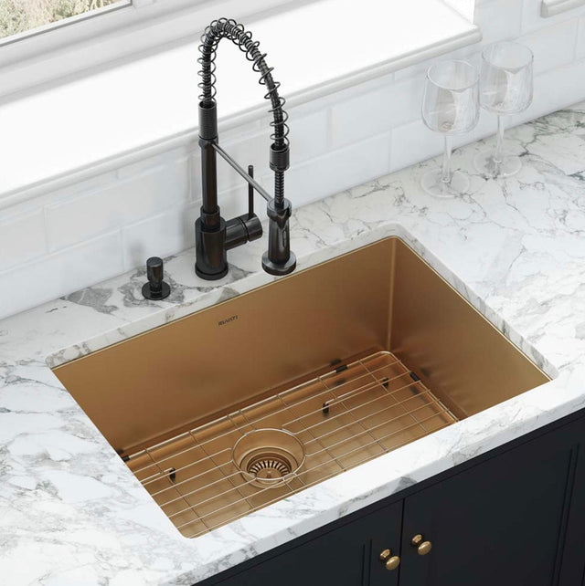 Ruvati Terraza 30-inch Undermount Satin Brass Matte Gold Stainless Steel Kitchen Sink 16 Gauge Single Bowl - RVH6300GG