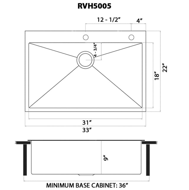 Ruvati Terraza 33 x 22 inch Satin Brass Matte Gold Stainless Steel Drop-in Topmount Kitchen Sink Single Bowl - RVH5005GG