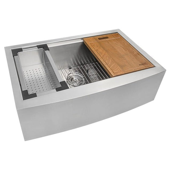 Ruvati Verona 33" Apron Front Workstation Farmhouse Kitchen Sink 16 Gauge Stainless Steel Single Bowl - RVH9200