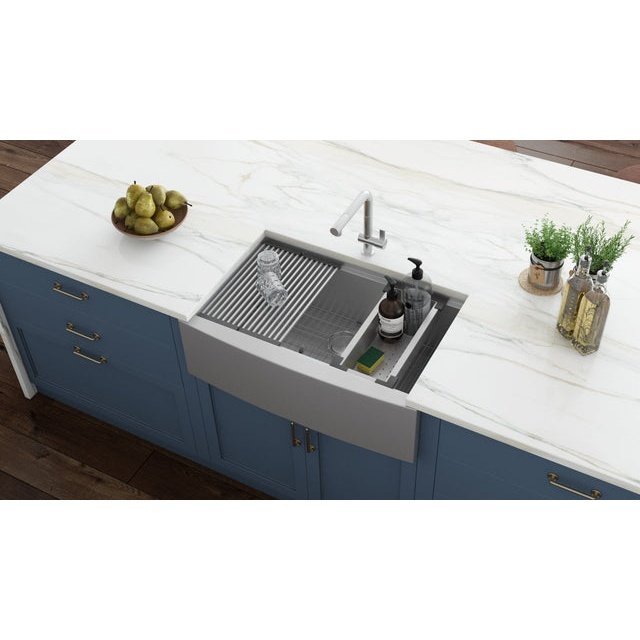 Ruvati Verona 27" Apron Front Workstation Farmhouse Kitchen Sink 16 Gauge Stainless Steel Single Bowl - RVH9050