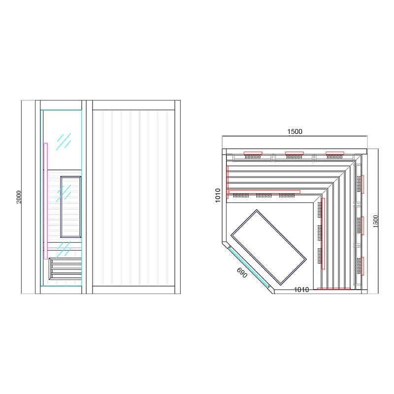 Sauna Hammam BOREAL® SIGNATURE 150C FULL SPECTRUM CORNER INFRARED SAUNA - 150X150X205 - MK51560063