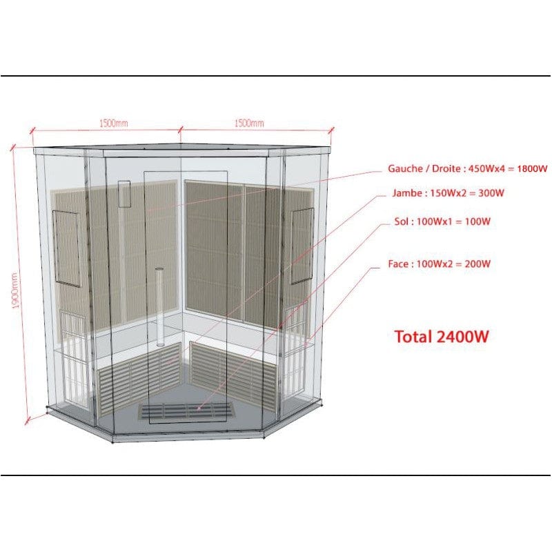 Sauna Hammam NORDICA® CARBONE IR34 INFRARED SAUNA 3 TO 4 PLACES 150X150