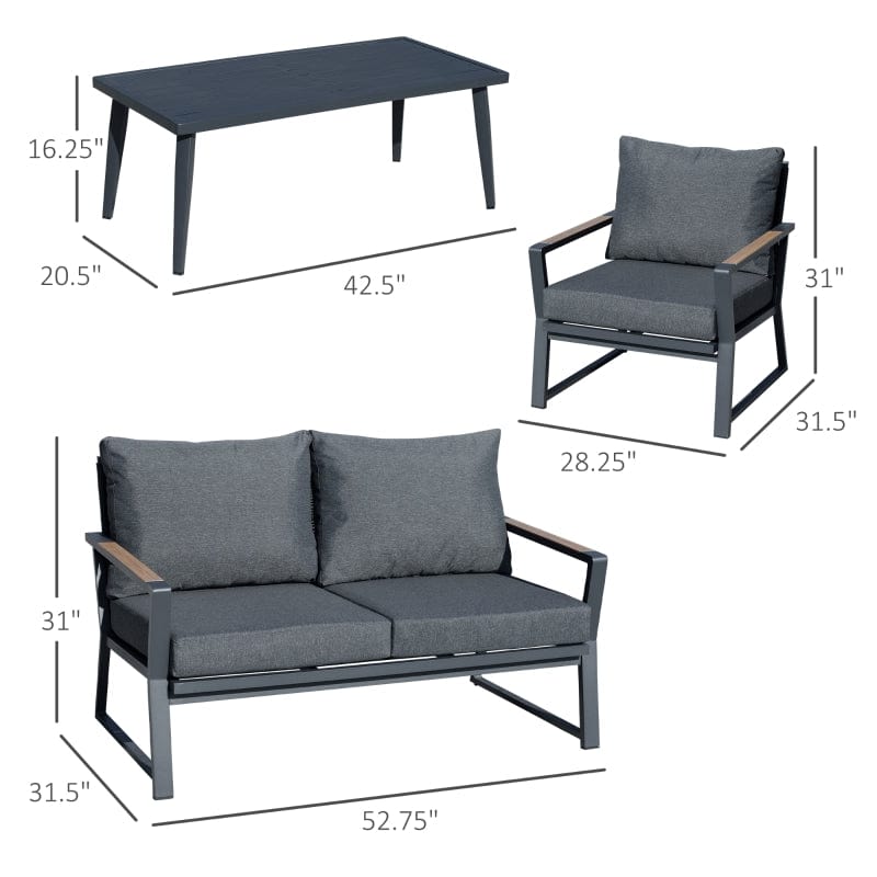 Outsunny 4 Piece Aluminum Garden Sofa Set - 84B-635LG