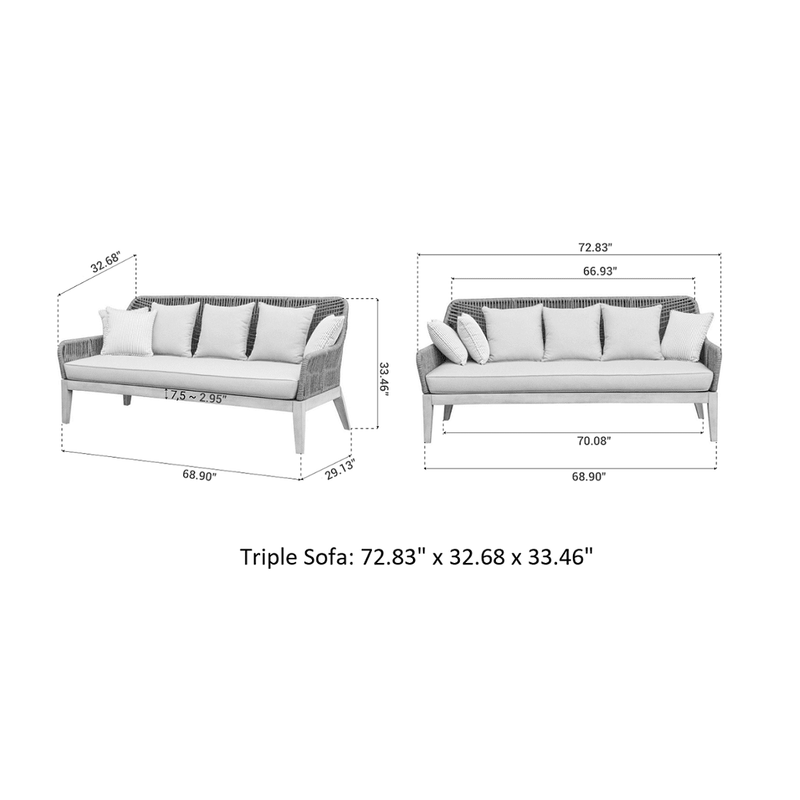 OUTSY Solana 4-Piece Outdoor and Backyard Wood, Aluminum and Rope Furniture Set - 0ASOL-W10-GR-R