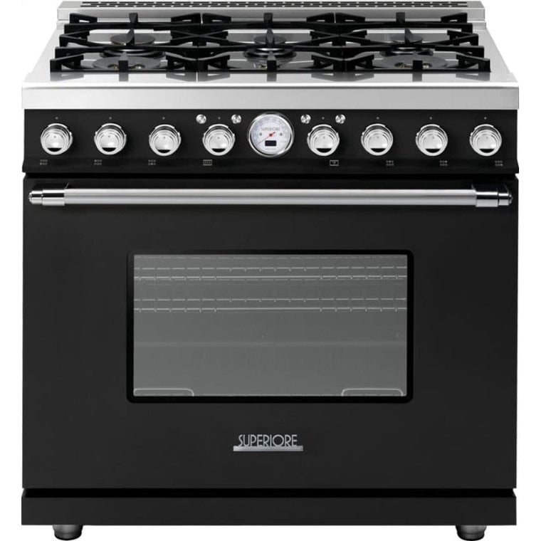 Superiore Deco 36-Inch Dual Fuel Freestanding Range in Black Matte with Chrome Trim - RD361SCN_C_