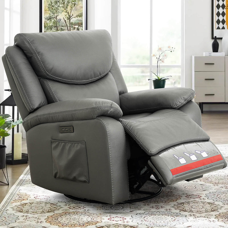 Swivel Rocking Recliner With Max 270° Swivel 30° Rocking Fabric Power Recliner Chair, 35.4" Width, Grey