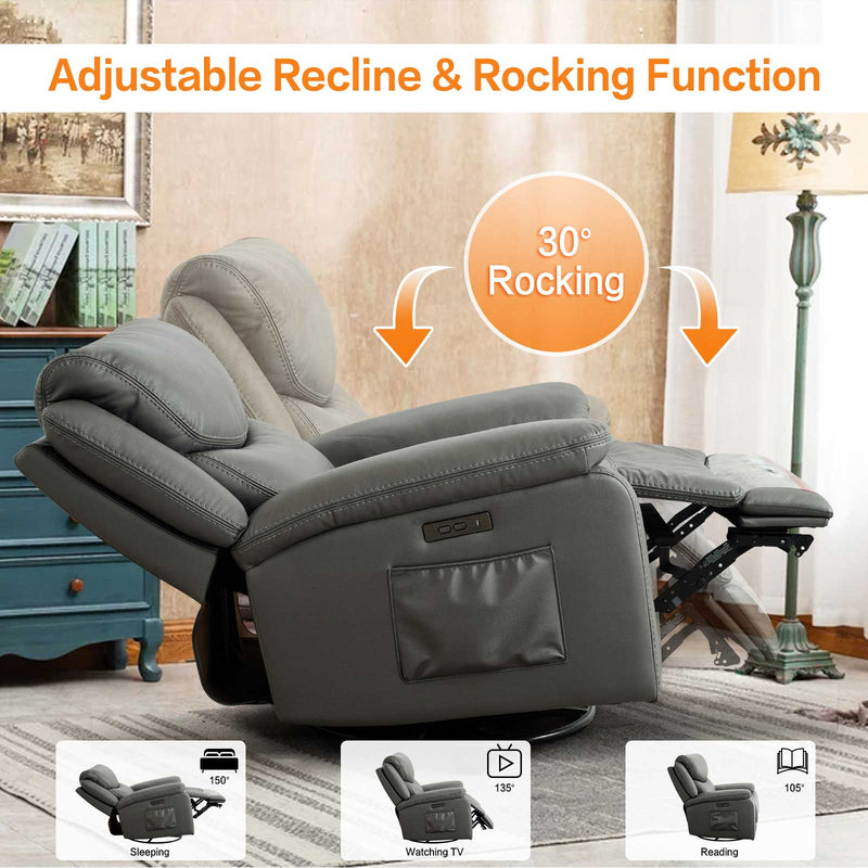 Swivel Rocking Recliner With Max 270° Swivel 30° Rocking Fabric Power Recliner Chair, 35.4" Width, Grey