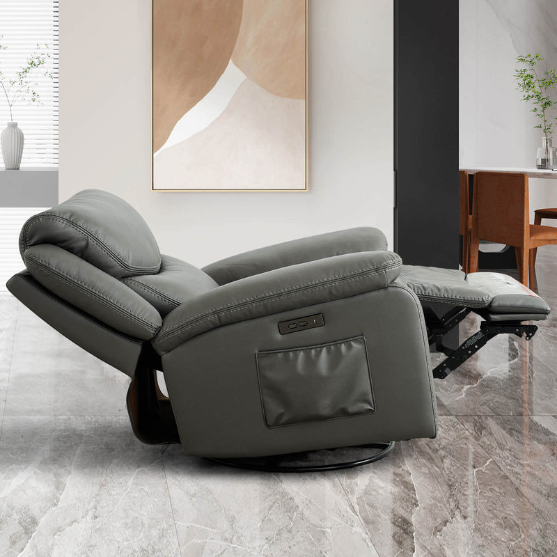 Swivel Rocking Recliner With Max 270° Swivel 30° Rocking Fabric Power Recliner Chair, 35.4" Width, Grey