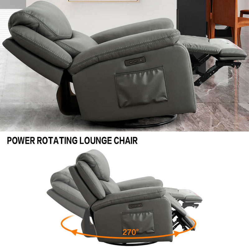 Swivel Rocking Recliner With Max 270° Swivel 30° Rocking Fabric Power Recliner Chair, 35.4" Width, Grey