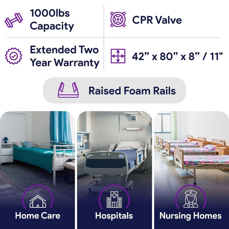 True Low Air Loss Bariatric Mattress, Alternating Pressure, Pulsation, Rails