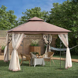 Outsunny 10' x 10' Outdoor Patio Gazebo Canopy with 2-Tier Polyester Roof - 84C-100BN