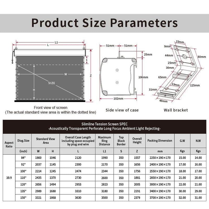 VIVIDSTORM ALR P Slimline Motorized Tension Obsidian Long Throw Perforated Projector Screen