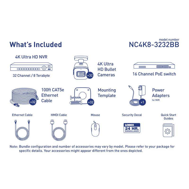 Lorex 32-Channel NVR System with Thirty-Two 4K 8MP IP Cameras Security Surveillance System New NC4K8-3232BB