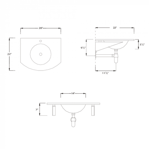 Whitehaus Arched 1/2" Matte Glass Counter Top With Integrated Round Basin - WHLOOM-C