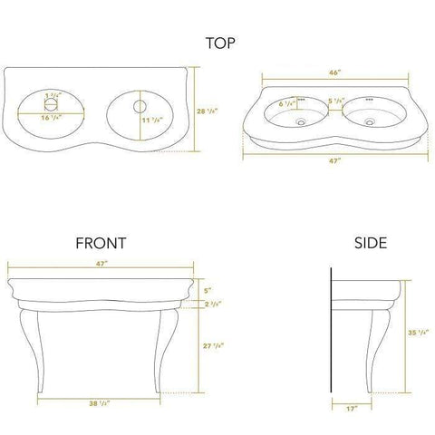 Whitehaus Double Bowl Basin China Console with Oval bowls - LA12-LAM120B