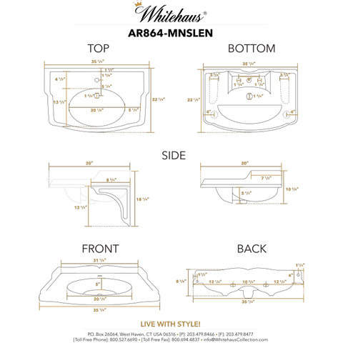 Whitehaus Large Rectangular Bathroom Sink with Integrated Oval Bowl - AR864-MNSLEN