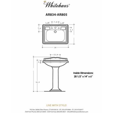 Whitehaus Traditional China Pedestal Sink with an Integrated Oval Bowl - AR834-AR805