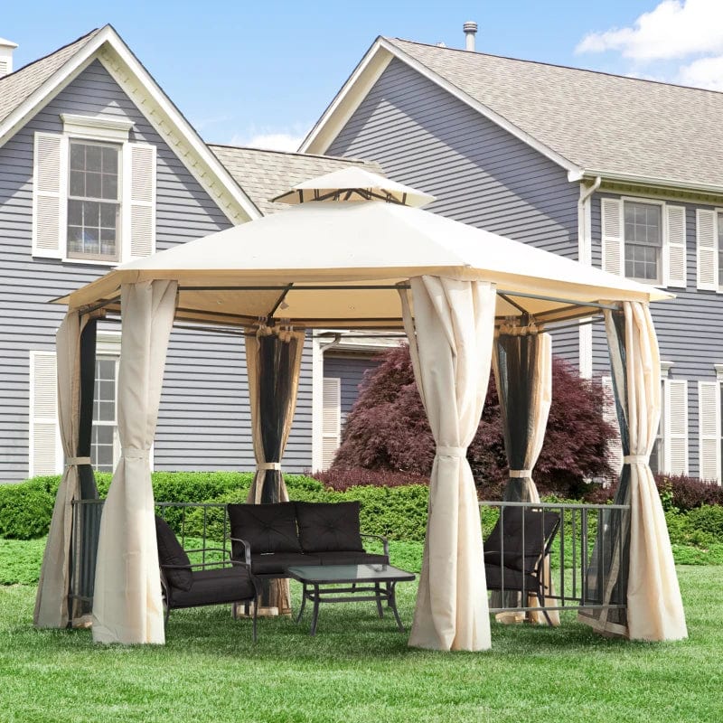 Outsunny 13' x 13' Party Tent, 2 Tier Outdoor Hexagon Patio Canopy - 84C-052YL