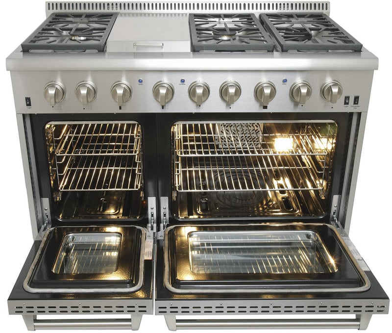 Kucht Professional 48 in. Propane Gas Burner/Electric Oven 6.7 cu ft. Range with Silver Knobs, KRD486F/LP-S - Luxy Appliance