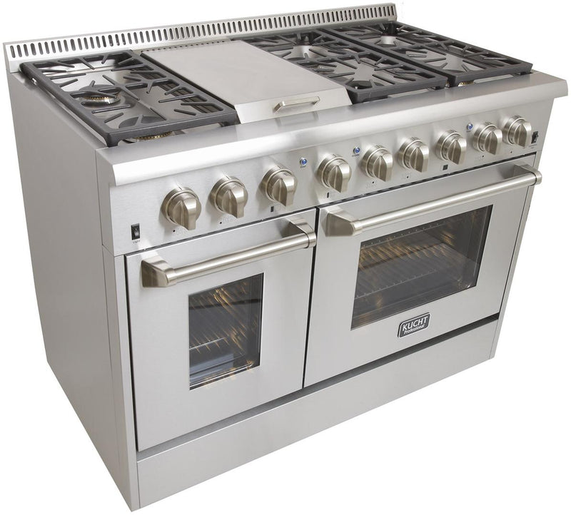 Kucht Professional 48 in. Natural Gas Burner/Electric Oven 6.7 cu ft. Range with Silver Knobs, KRD486F-S - Luxy Appliance