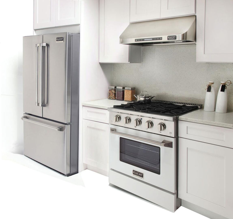 Kucht Professional 30 in. 4.2 cu ft. Natural Gas Range with White Door and Silver Knobs, KNG301-W - Luxy Appliance