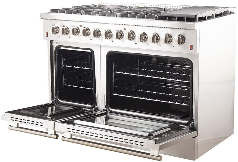 Forno 48 Inch Galiano Gas Burner and Electric Oven Range in Stainless Steel with 8 Italian Burners, FFSGS6156-48 - Luxy Appliance