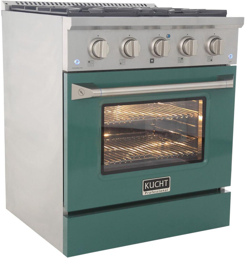 Kucht Professional 30 in. 4.2 cu ft. Natural Gas Range with Green Door and Silver Knobs, KNG301-G - Luxy Appliance