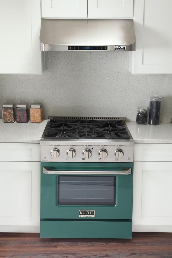 Kucht Professional 30 in. 4.2 cu ft. Natural Gas Range with Green Door and Silver Knobs, KNG301-G - Luxy Appliance