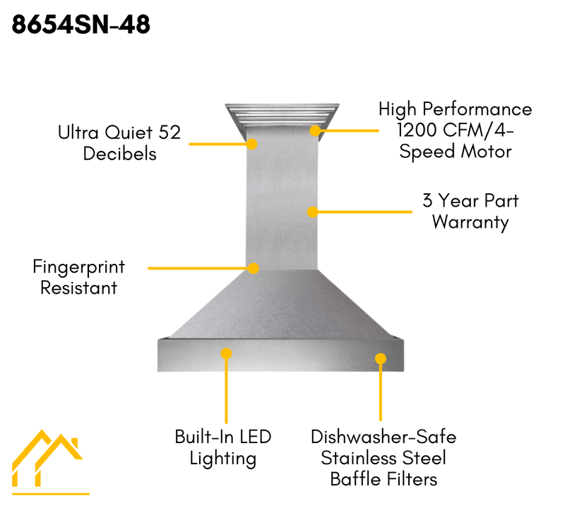 ZLINE 48 in. DuraSnow® Stainless Steel Range Hood with DuraSnow® Shell, 8654SN-48 - Luxy Appliance