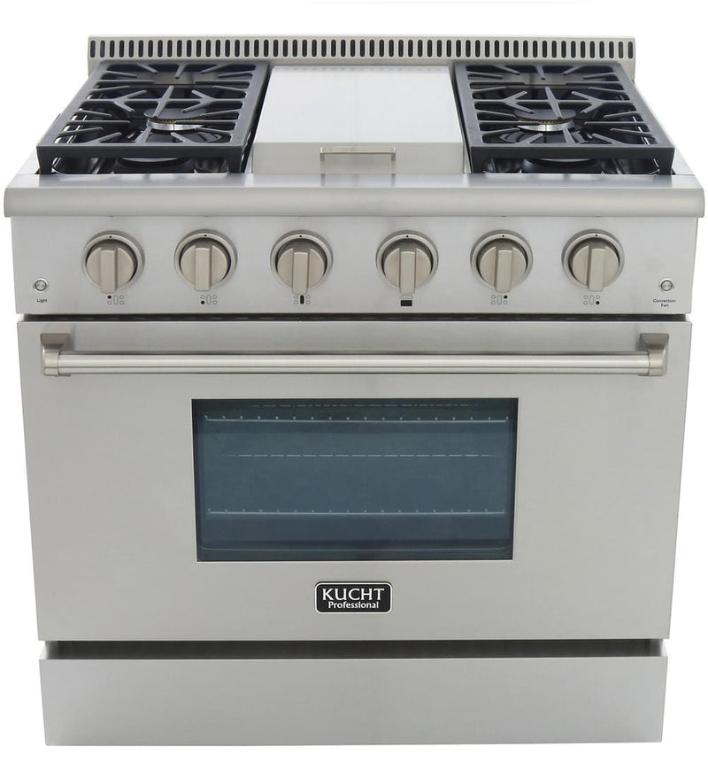 Kucht Professional 36 in. 5.2 cu ft. Natural Gas Range with Griddle and Silver Knobs, KRG3609U-S - Luxy Appliance