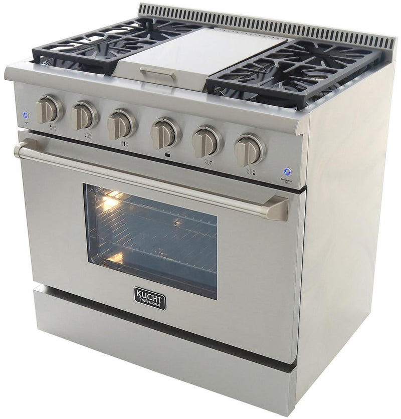 Kucht Professional 36 in. 5.2 cu ft. Natural Gas Range with Griddle and Silver Knobs, KRG3609U-S - Luxy Appliance