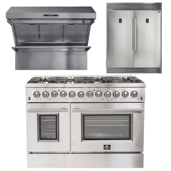 Forno Appliance Package - 48 Inch Dual Fuel Range, Wall Mount Range Hood, 60 Inch Refrigerator, AP-FFSGS6156-48-4 - Luxy Appliance