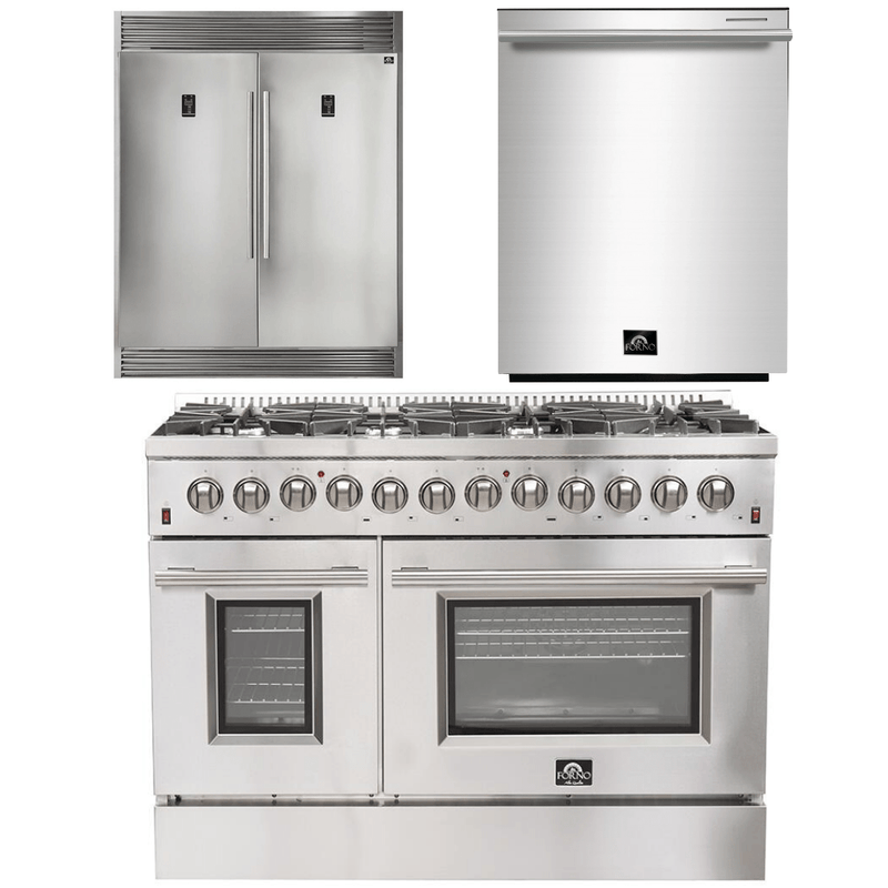 Forno Appliance Package - 48 Inch Dual Fuel Range, Dishwasher, 60 Inch Refrigerator, AP-FFSGS6156-48-5 - Luxy Appliance