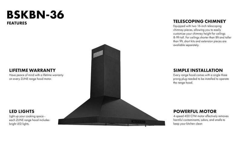 ZLINE Appliance Package 36 in. Gas Range, 36 in. Range Hood - Black Stainless, 2KP-RGBRH36 - Luxy Appliance