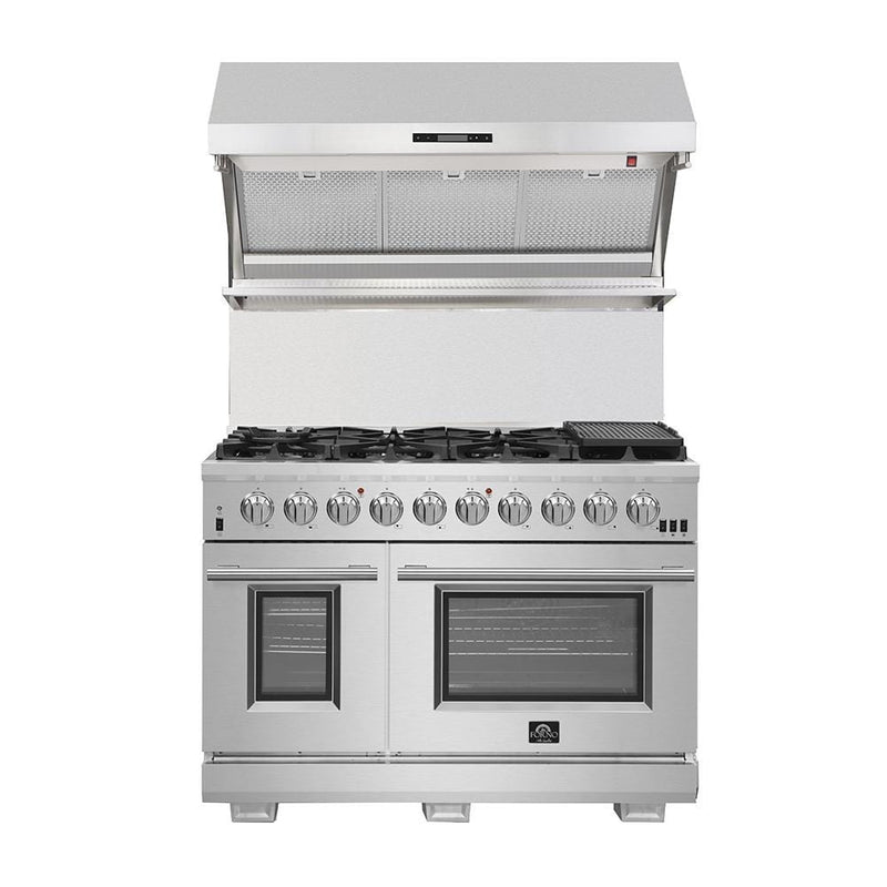 Forno Appliace Package - 48 Inch Gas Range, Wall Mount Range Hood, Refrigerator, Microwave Drawer, Dishwasher, AP-FFSGS6244-48-8 - Luxy Appliance