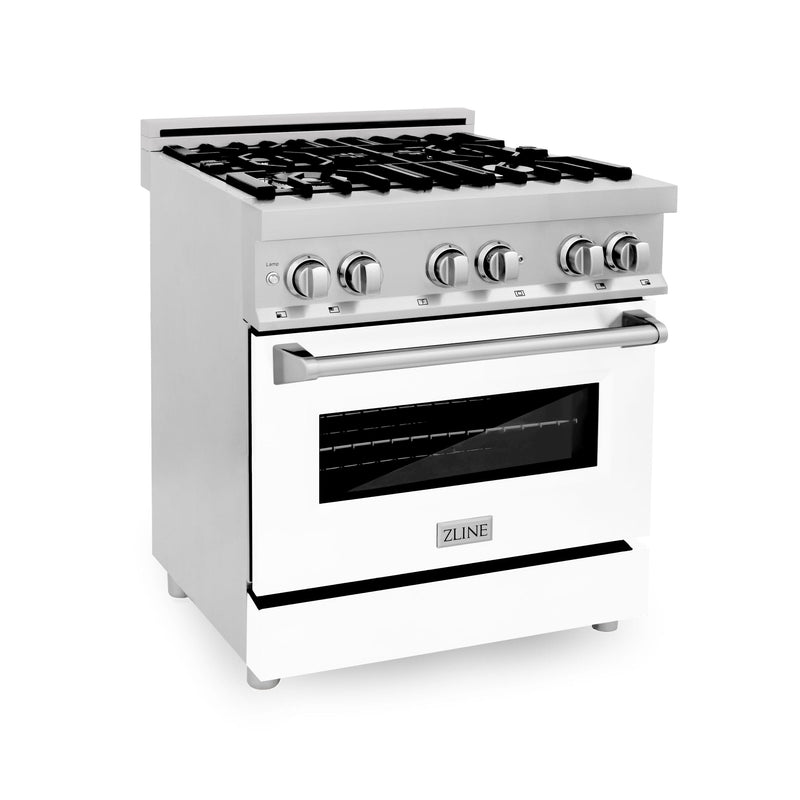 ZLINE Kitchen and Bath 30 in. Professional Gas Burner/Electric Oven Stainless Steel Range with White Matte Door, RA-WM-30 - Luxy Appliance