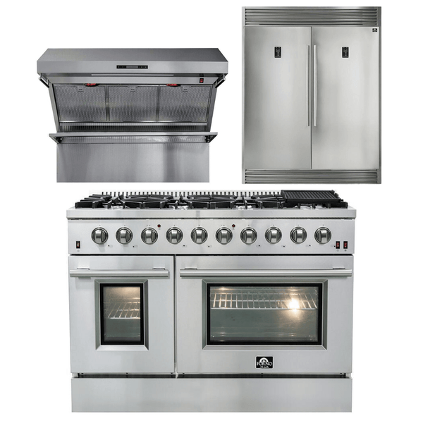 Forno Appliance Package - 48 Inch Gas Range, Wall Mount Range Hood, 60 Inch Refrigerator, AP-FFSGS6244-48-4 - Luxy Appliance