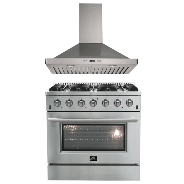 Forno Appliance Package- 36 Inch Gas Range, Wall Mount Range Hood, AP-FFSGS6244-36-W - Luxy Appliance