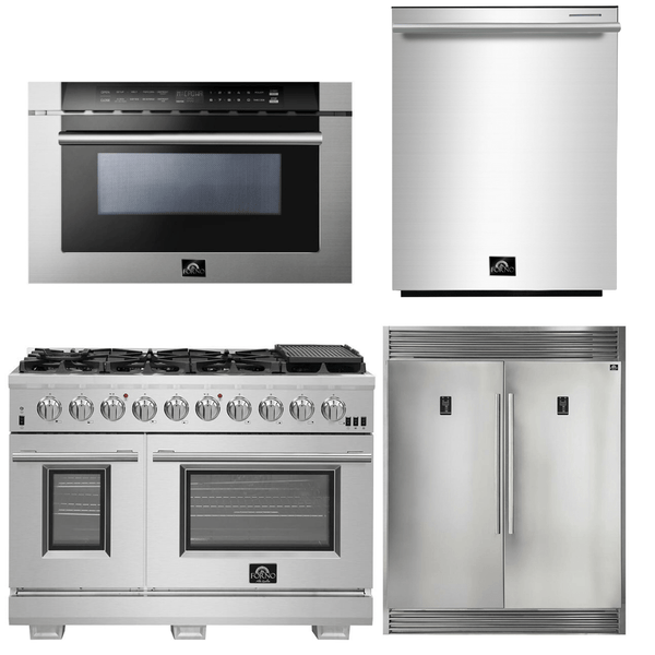 Forno Appliance Package - 48 Inch Pro Gas Range, Refrigerator, Microwave Drawer, Dishwasher, AP-FFSGS6260-48-7 - Luxy Appliance