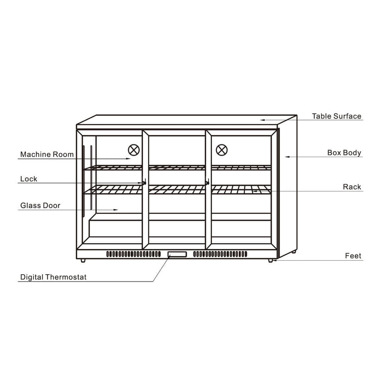 Kings Bottle Commercial Grade Back Bar Fridge, 3 Self-closing Glass Door KBU-328-BP - Luxy Appliance