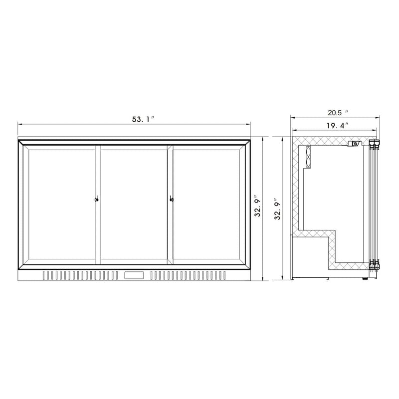 Kings Bottle Commercial Grade Back Bar Fridge, 3 Self-closing Glass Door KBU-328-BP - Luxy Appliance