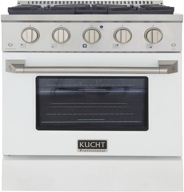 Kucht Professional 30 in. 4.2 cu ft. Natural Gas Range with White Door and Silver Knobs, KNG301-W - Luxy Appliance