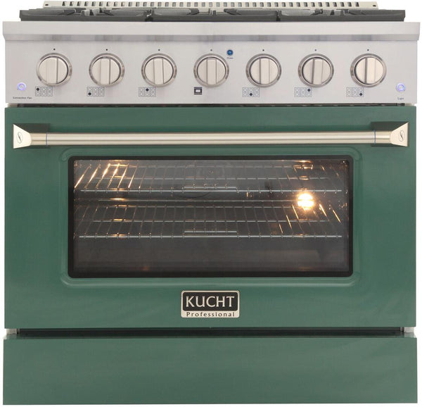 Kucht Professional 36 in. 5.2 cu ft. Natural Gas Range with Green Door and Silver Knobs, KNG361-G - Luxy Appliance