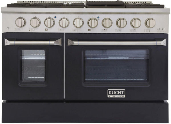 Kucht Professional 48 in. 6.7 cu ft. Propane Gas Range with Black Door and Silver Knobs, KNG481/LP-K - Luxy Appliance