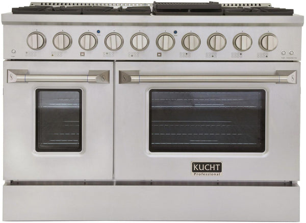 Kucht Professional 48 in. 6.7 cu ft. Propane Gas Range with Silver Knobs, KNG481/LP-S - Luxy Appliance