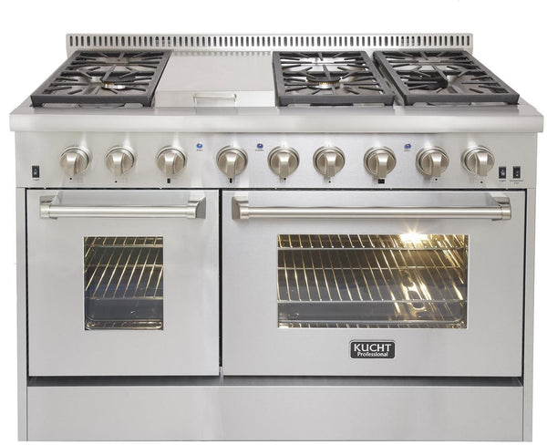 Kucht Professional 48 in. Propane Gas Burner/Electric Oven 6.7 cu ft. Range with Silver Knobs, KRD486F/LP-S - Luxy Appliance
