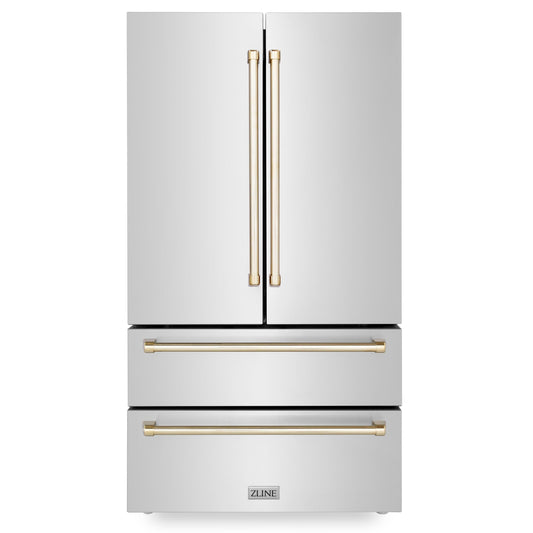 ZLINE 36 In. Autograph 22.5 cu. ft. Refrigerator with Ice Maker in Fingerprint Resistant Stainless Steel and Gold Accents, RFMZ-36-G - Luxy Appliance