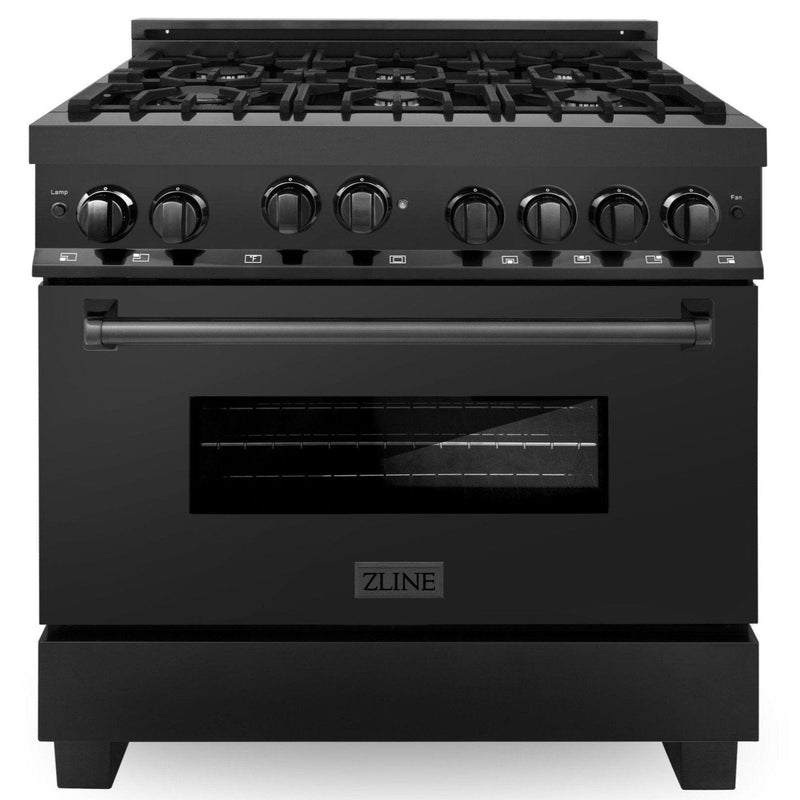 ZLINE Appliance Package 36 in. Gas Range, 36 in. Range Hood - Black Stainless, 2KP-RGBRH36 - Luxy Appliance