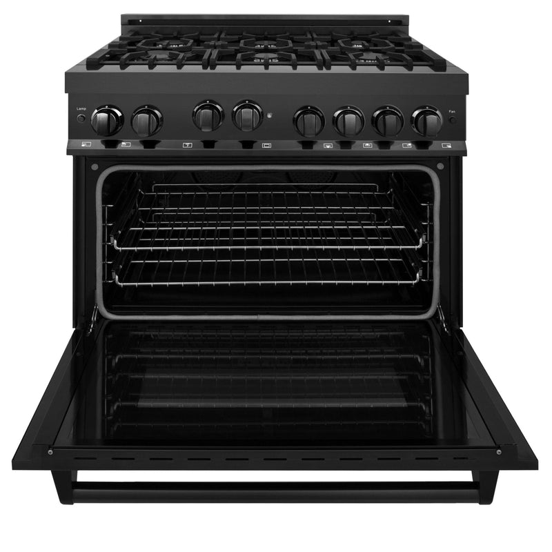 ZLINE Appliance Package 36 in. Gas Range, 36 in. Range Hood - Black Stainless, 2KP-RGBRH36 - Luxy Appliance