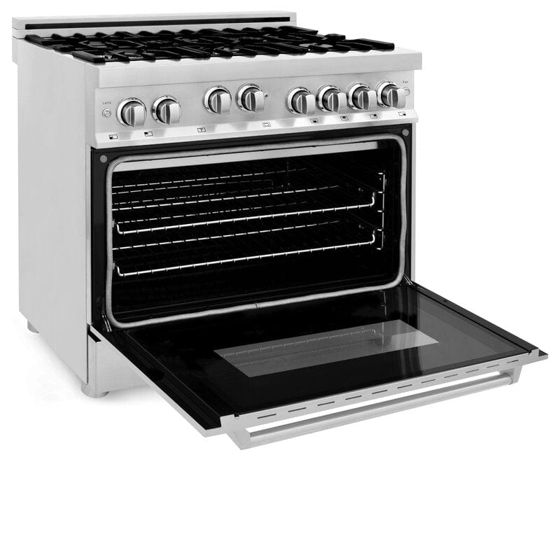 ZLINE 36 Inch Professional Gas Burner and Gas Oven Range in Stainless Steel, RG36 - Luxy Appliance